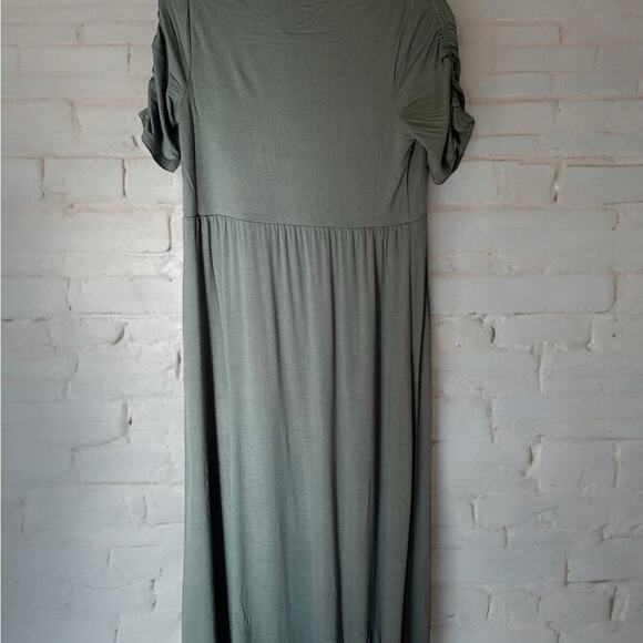 The Nines by Hatch Maternity Maxi Dress Ruched Sleeves Olive Green Sz M NWT - Picture 4 of 11